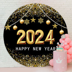 Lofaris Golden Ball Glitter Happy New Year Circle Backdrop