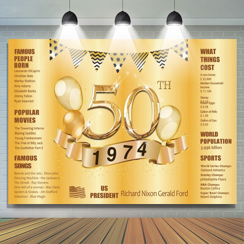 Lofaris Golden Balloon legend Happy 50th Birthday Backdrop