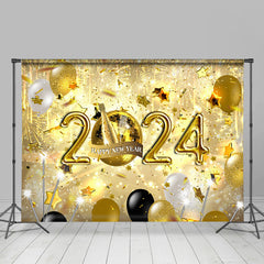 Lofaris Golden Balloons Spark 2024 Happy New Year Backdrop