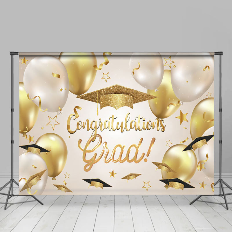 Golden Beige Balloon Hats Ribbon Graduation Backdrop - Lofaris