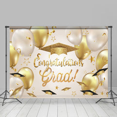 Lofaris Golden Beige Balloon Hats Ribbon Graduation Backdrop