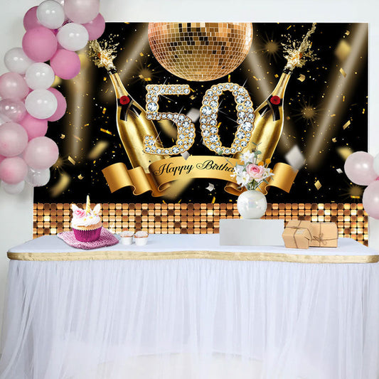 Lofaris Golden Champagne Ball Glitter 50th Birthday Backdrop