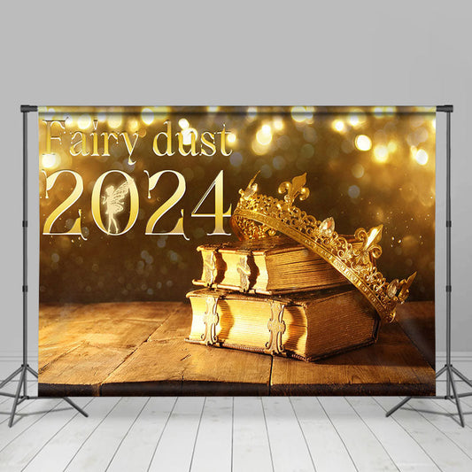 Lofaris Golden Crown Books Fairy Bokeh 2024 New Year Backdrop