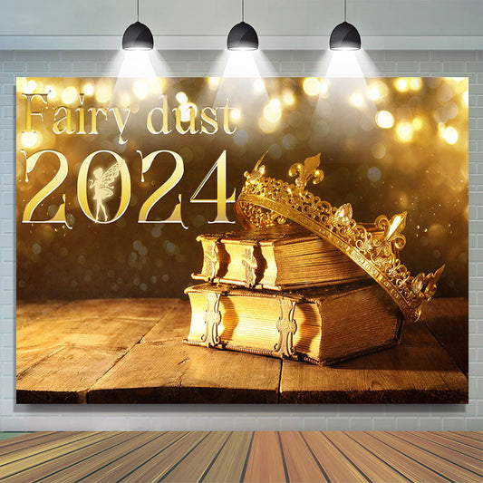 Lofaris Golden Crown Books Fairy Bokeh 2024 New Year Backdrop