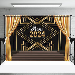 Lofaris Golden Curtain Black Lines Floor Backdrop For Prom