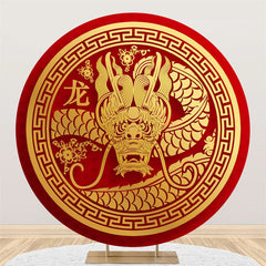 Lofaris Golden Dragon Design Round Chinese New Year Backdrop