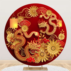 Lofaris Golden Dragon Floral Round Chinese New Year Backdrop