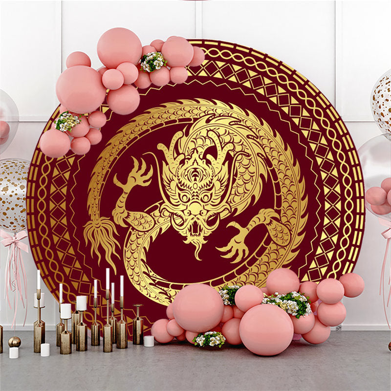 Lofaris Golden Dragon Red Round Chinese New Year Backdrop