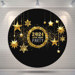 Lofaris Golden Five Pointed Star Happy New Year Round Backdrop