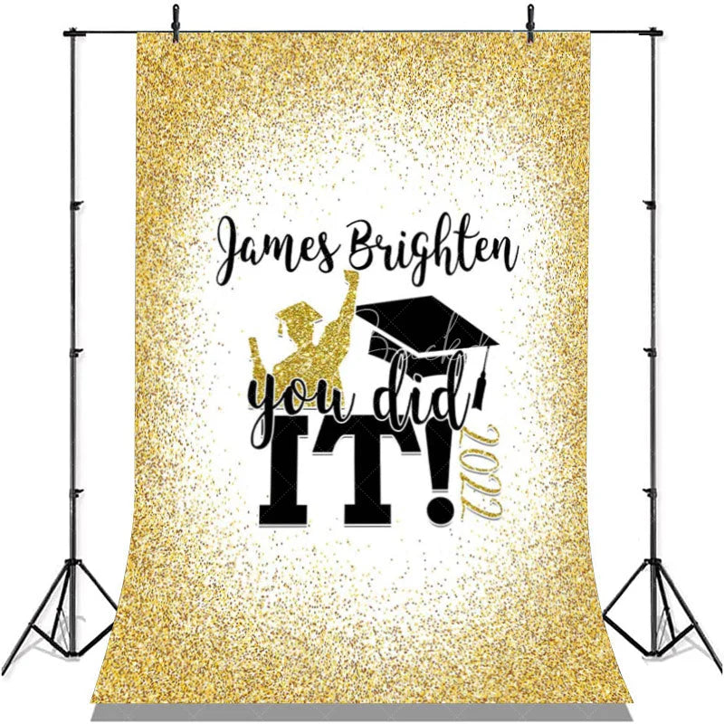 Lofaris Golden Glitter And Black You Did It Grad Party Backdrop