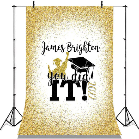 Lofaris Golden Glitter And Black You Did It Grad Party Backdrop