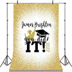 Lofaris Golden Glitter And Black You Did It Grad Party Backdrop