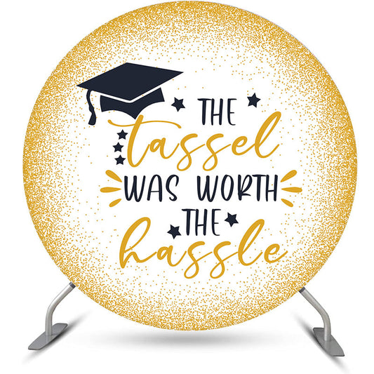Lofaris Golden Glitter Black Cap Star Round Graduation Backdrop