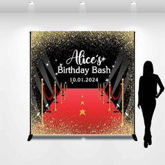 Lofaris Golden Glitter Red Carpet Custom Birthday Backdrop
