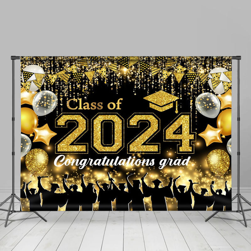 Lofaris Golden Glitter Tassel Balloon Graduation Backdrop
