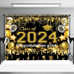 Lofaris Golden Glitter Tassel Balloon Graduation Backdrop