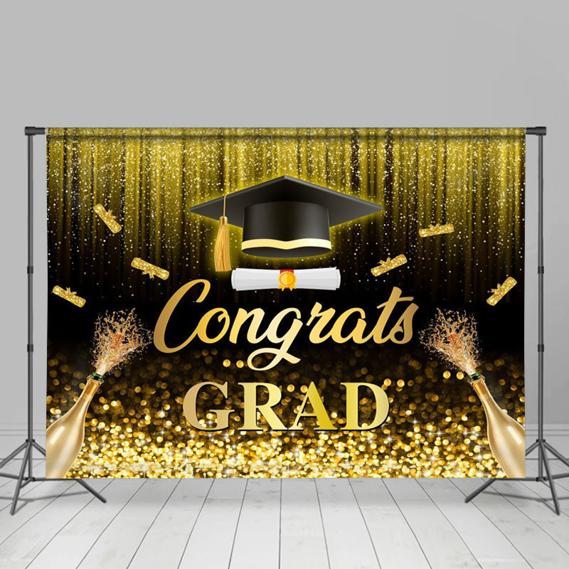 Lofaris Golden Glitter Tassel Champagne Graduation Backdrop