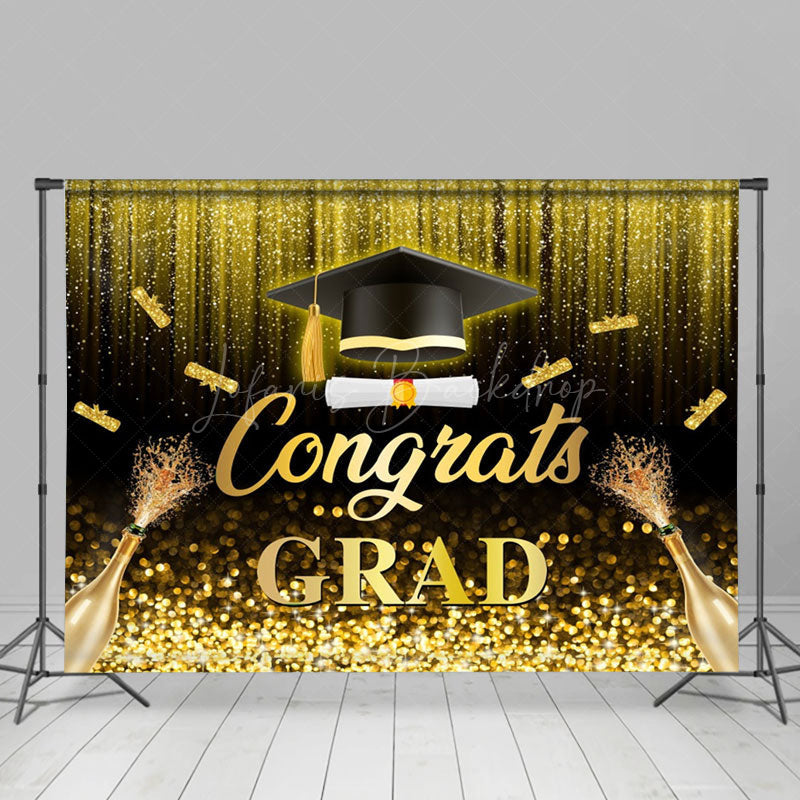 Golden Glitter Tassel Champagne Graduation Backdrop - Lofaris