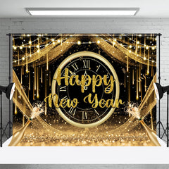 Lofaris Golden Glitter Twelve Clock Happy New Year Backdrop