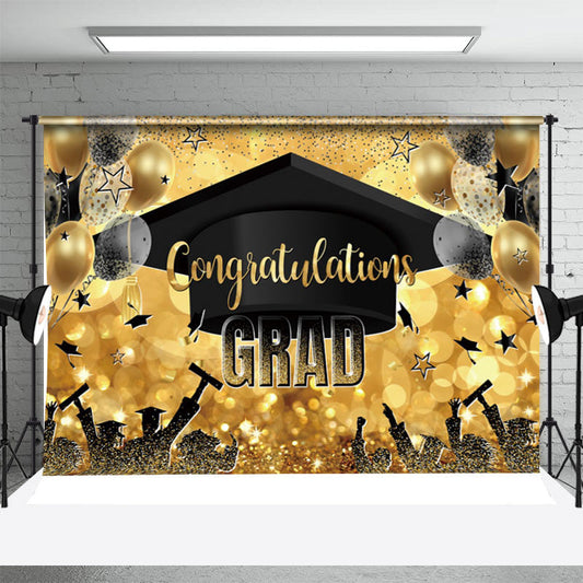 Lofaris Golden Hat Balloons Bokeh Star Graduation Backdrop