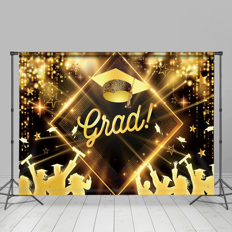Golden Hat Sparkling Star Bokeh Graduation Backdrop - Lofaris