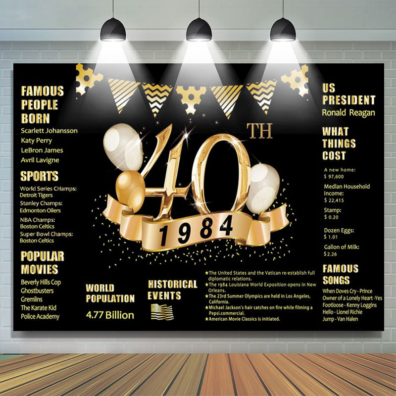 Lofaris Golden legend Balloon Black 40th Birthday Backdrop