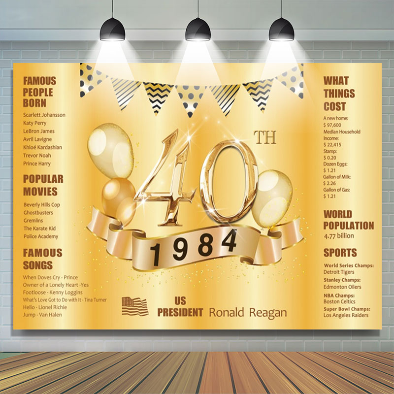 Lofaris Golden legend Balloon Happy 40th Birthday Backdrop