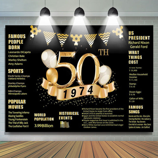 Lofaris Golden legend Balloon Happy 50th Birthday Backdrop