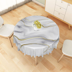 Lofaris Golden Line Grey White Marble Print Round Tablecloth