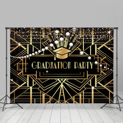 Lofaris Golden Lines Bulbs Black Graduation Party Backdrop