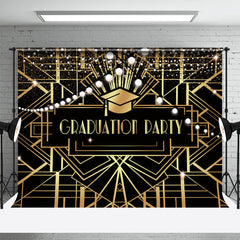 Lofaris Golden Lines Bulbs Black Graduation Party Backdrop