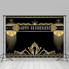 Lofaris Golden Lines Pattern Black Happy Retirement Backdrop
