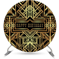 Lofaris Golden Metallic Lines Black Round Birthday Backdrop