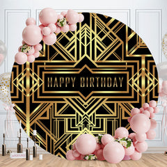 Lofaris Golden Metallic Lines Black Round Birthday Backdrop