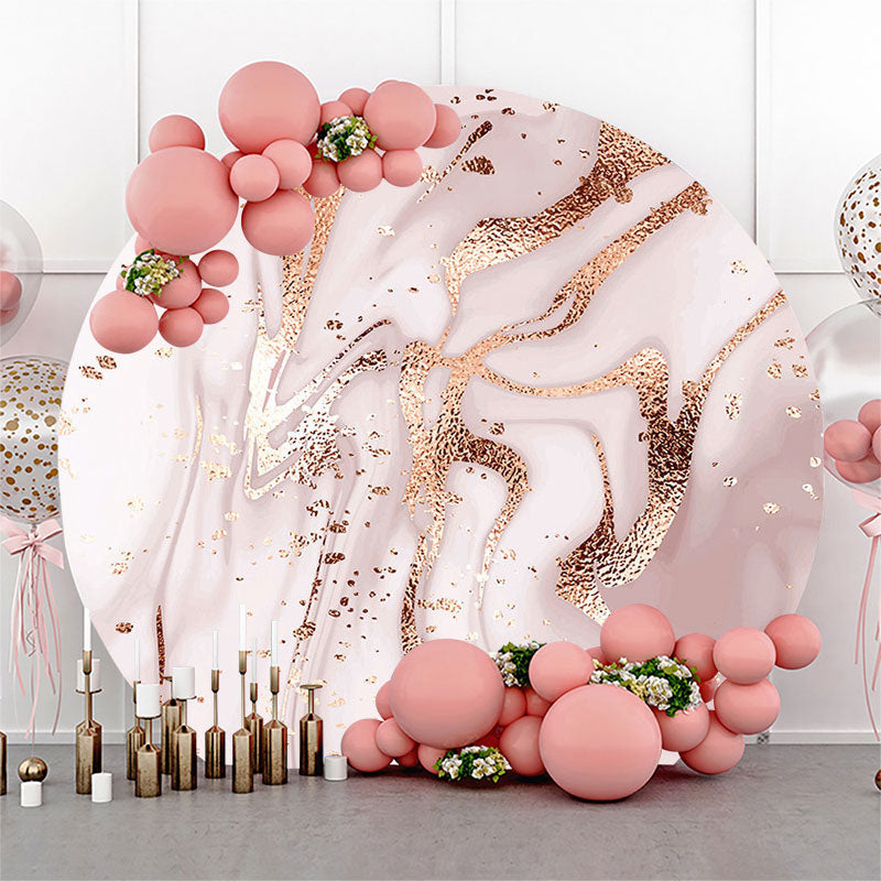 Lofaris Golden Pink Marbling Round Wedding Backdrop Cover