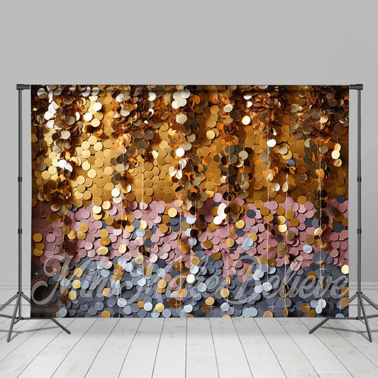 Lofaris Golden Pink Sequin Christmas Backdrop For Photoshoot