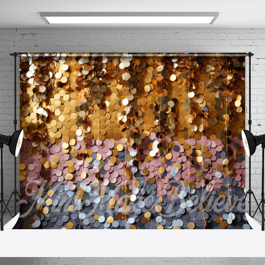 Lofaris Golden Pink Sequin Christmas Backdrop For Photoshoot