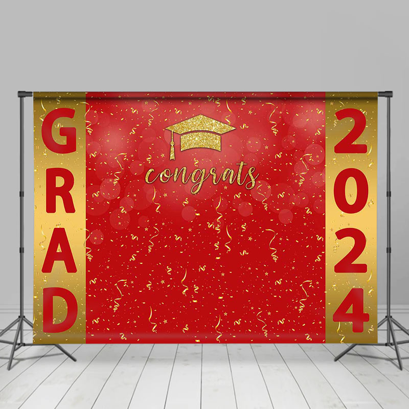 Lofaris Golden Red Ribbon Congrats Backdrop For Graduation