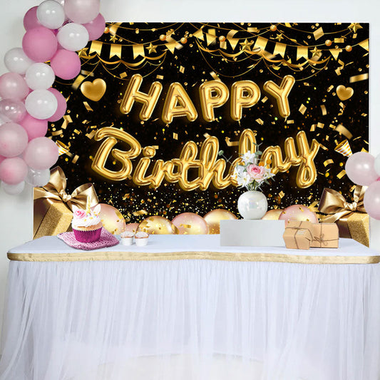 Lofaris Golden Ribbons Gift Pink Balloons Birthday Backdrop