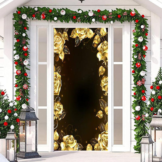 Lofaris Golden Rose Bokeh Door Cover For Valentines Day