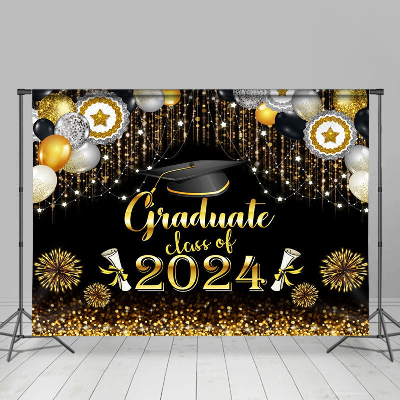 Lofaris Golden Sparkling Balloon Tassel Graduation Backdrop