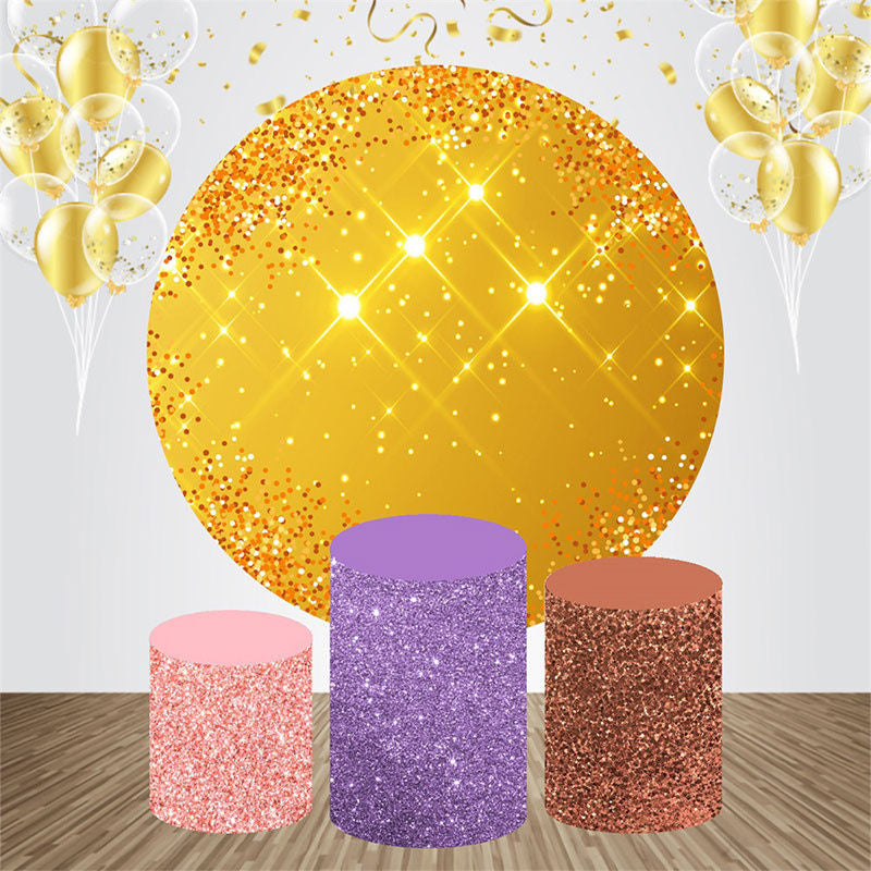 Lofaris Golden Sparkling Glitter Round Birthday Backdrop Kit
