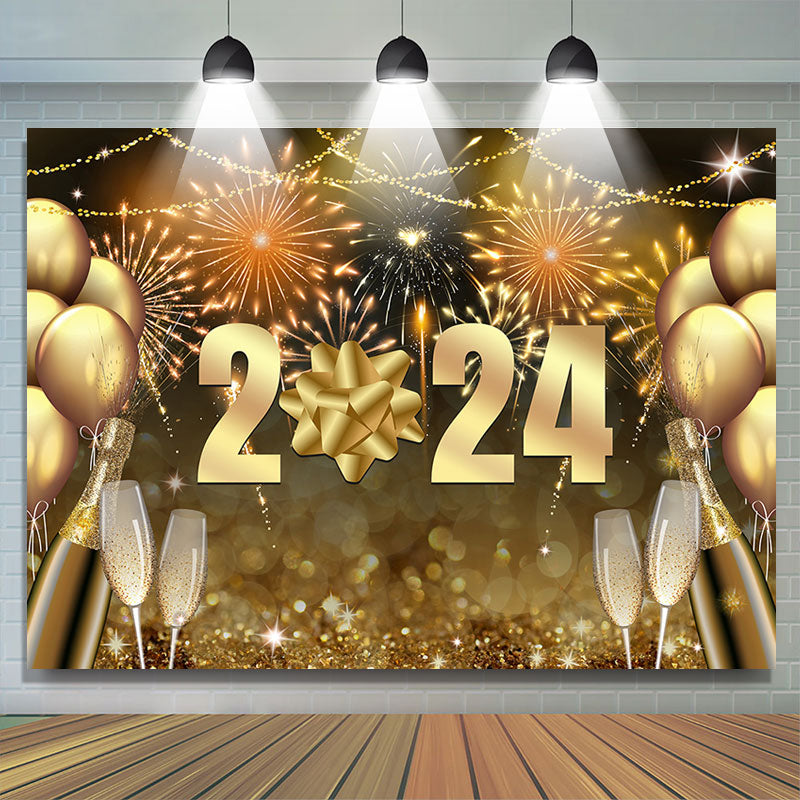 Lofaris Golden Sparks Balloons Happy New Year Holiday Backdrop