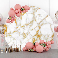 Lofaris Golden Texture Marble White Round Birthday Backdrop