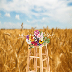 Lofaris Golden Wheat Field Blue Sky Summer Photo Backdrop