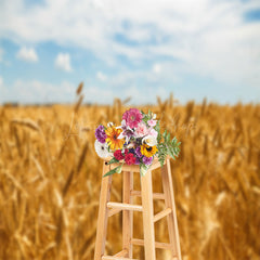 Lofaris Golden Wheat Field Blue Sky Summer Photo Backdrop