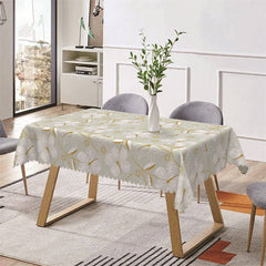 Lofaris Golden White Flower Light Green Rectangle Tablecloth