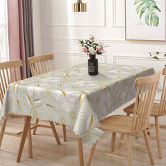 Lofaris Golden White Flower Light Green Rectangle Tablecloth