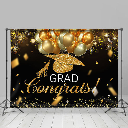 Lofaris Goledn Balloon Ribbon Glitter Graduation Backdrop