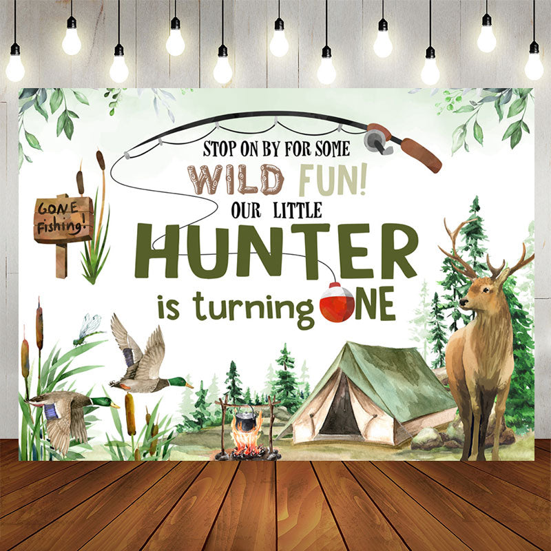 Gone Fishing Wild Fun Hunter 1st Birthday Backdrop - Lofaris